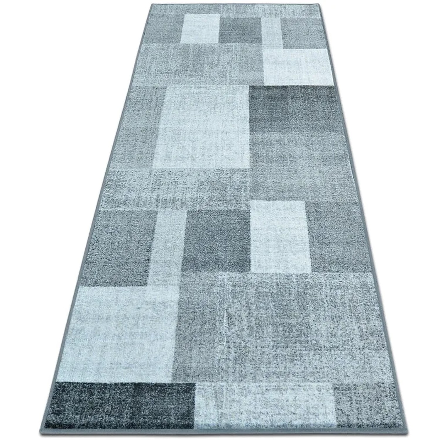 Moderner, anthrazitfarbener Teppichläufer nach Maß Lucano mit Quadrate-Muster, 80x600 cm.