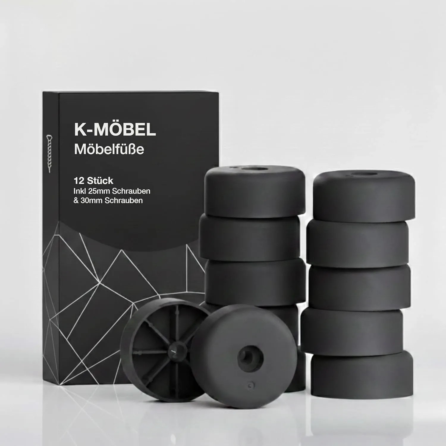 K-Möbel Möbelfüße 40 mm x 25 mm 12 Stück inkl 25mm & 30mm Schrauben