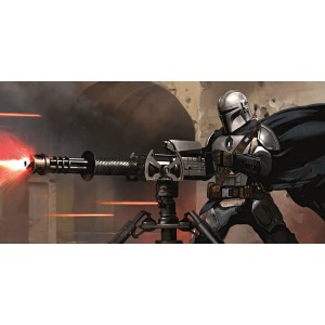 Komar Fototapete: Star Wars Mandalorian mit Blaster, 500x250cm. Wandbild für Star Wars Fans.