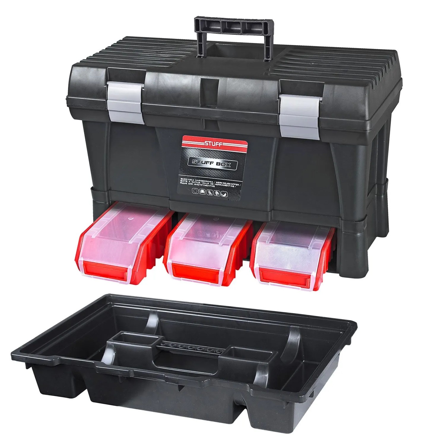 PROREGAL Werkzeugkoffer Pro Mit Trittfestem Deckel HxBxT 32,5x52,5x25,5cm Polypropylen Schwarz/Rot