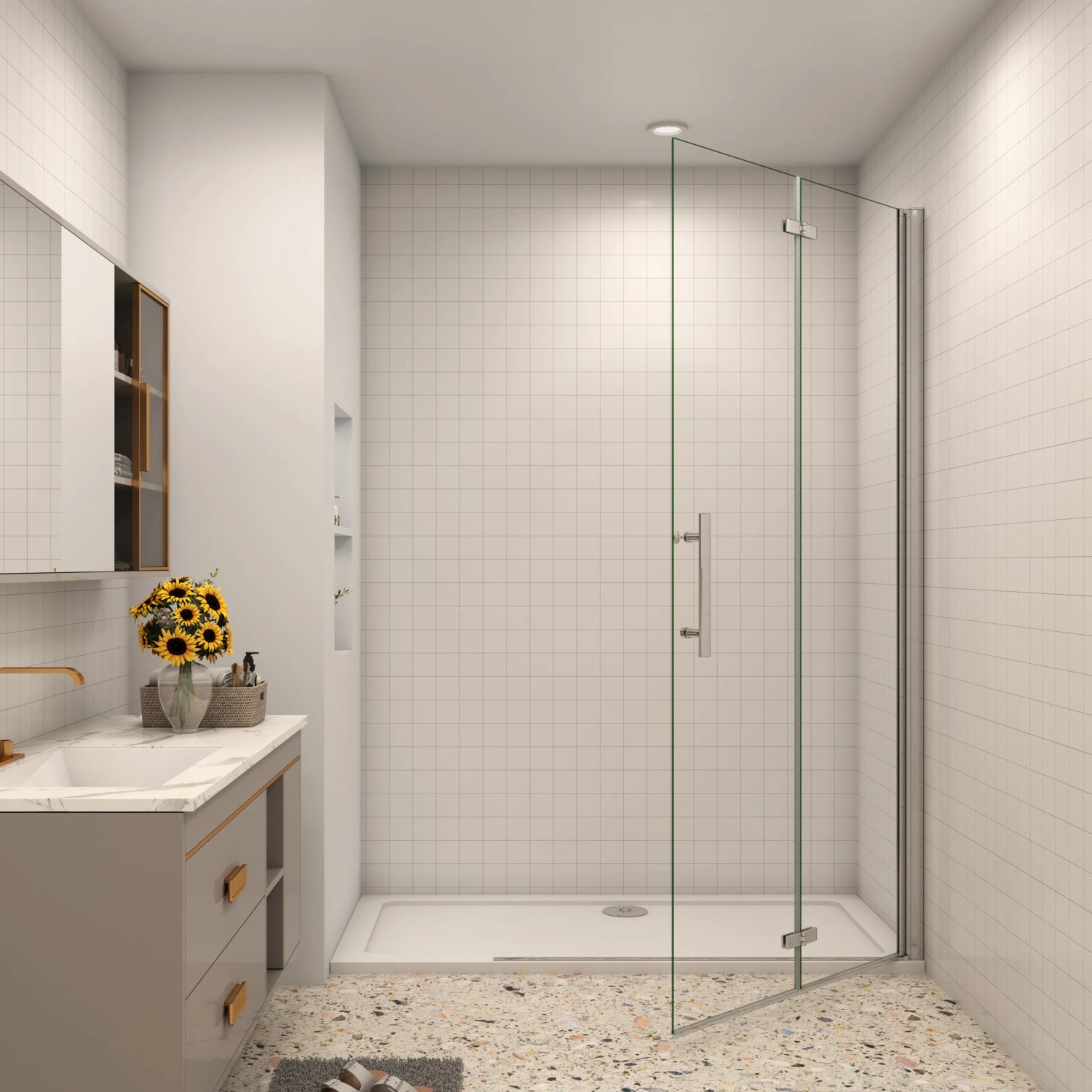 AICA Falttür Dusche 80x195cm, ESG Glas, Drehtür, Walk In Duschwand, Duschabtrennung im Badezimmer.