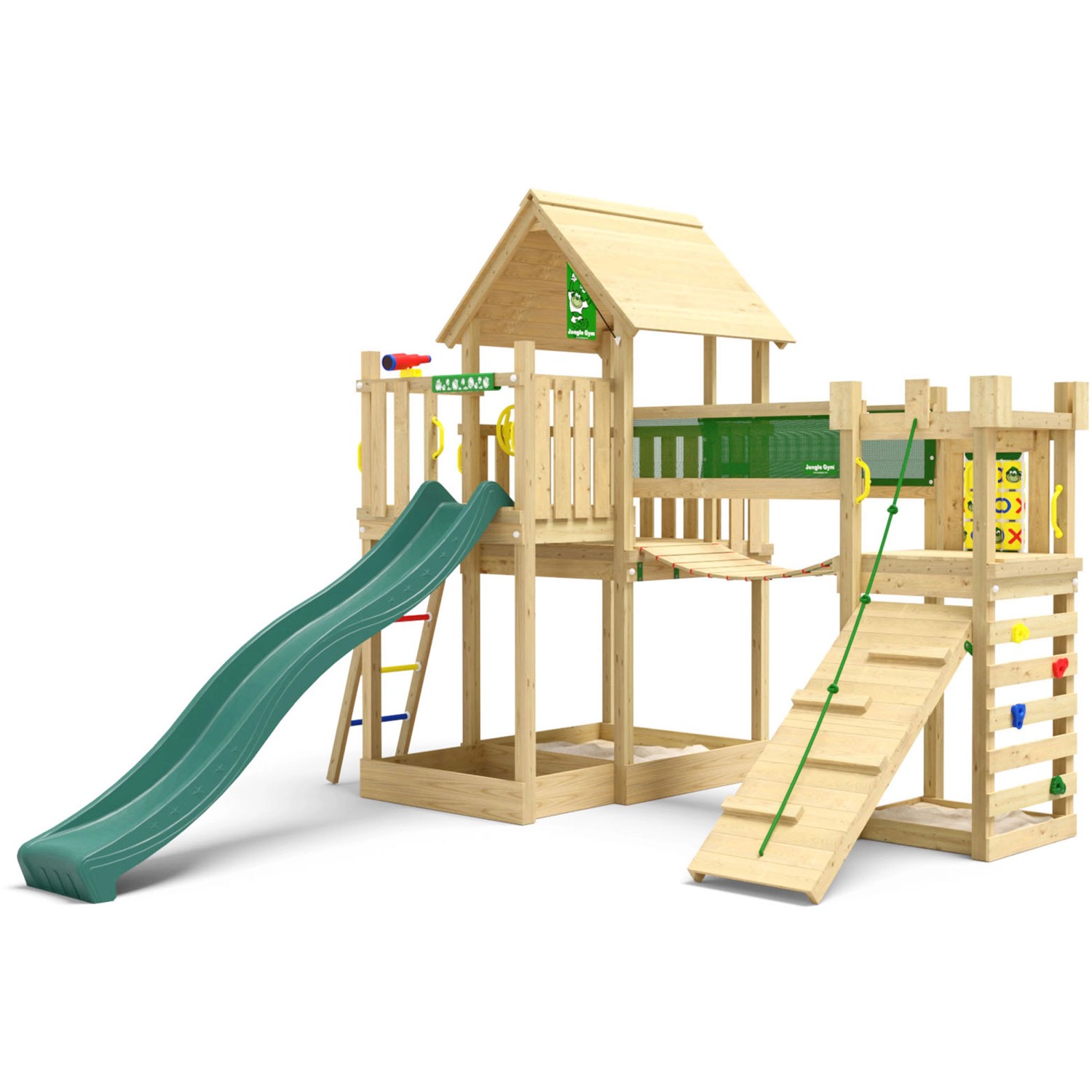 Jungle Gym Spielturm Lookout Holz Wackelbrücke Kletterrampe Rutsche Dunkelg günstig online kaufen