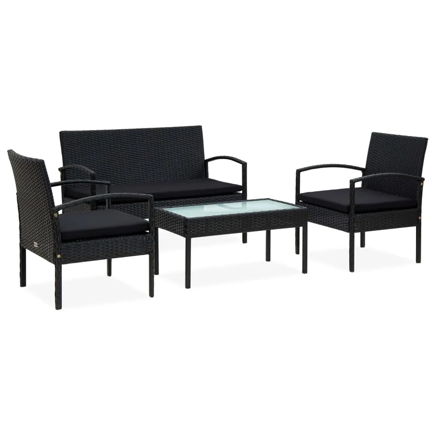 vidaXL 4-Tlg Garten-Lounge-Set mit Auflagen Poly Rattan Schwarz 45788