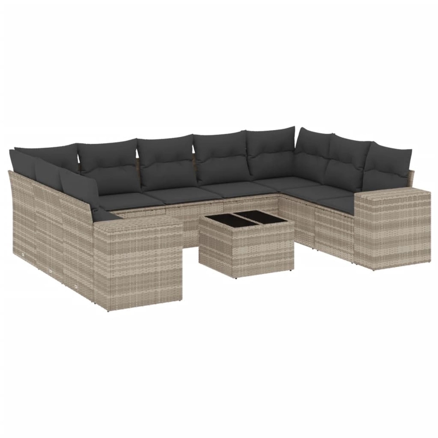 vidaXL 10-Tlg Garten-Sofagarnitur mit Kissen Hellgrau Poly Rattan 3255349 günstig online kaufen