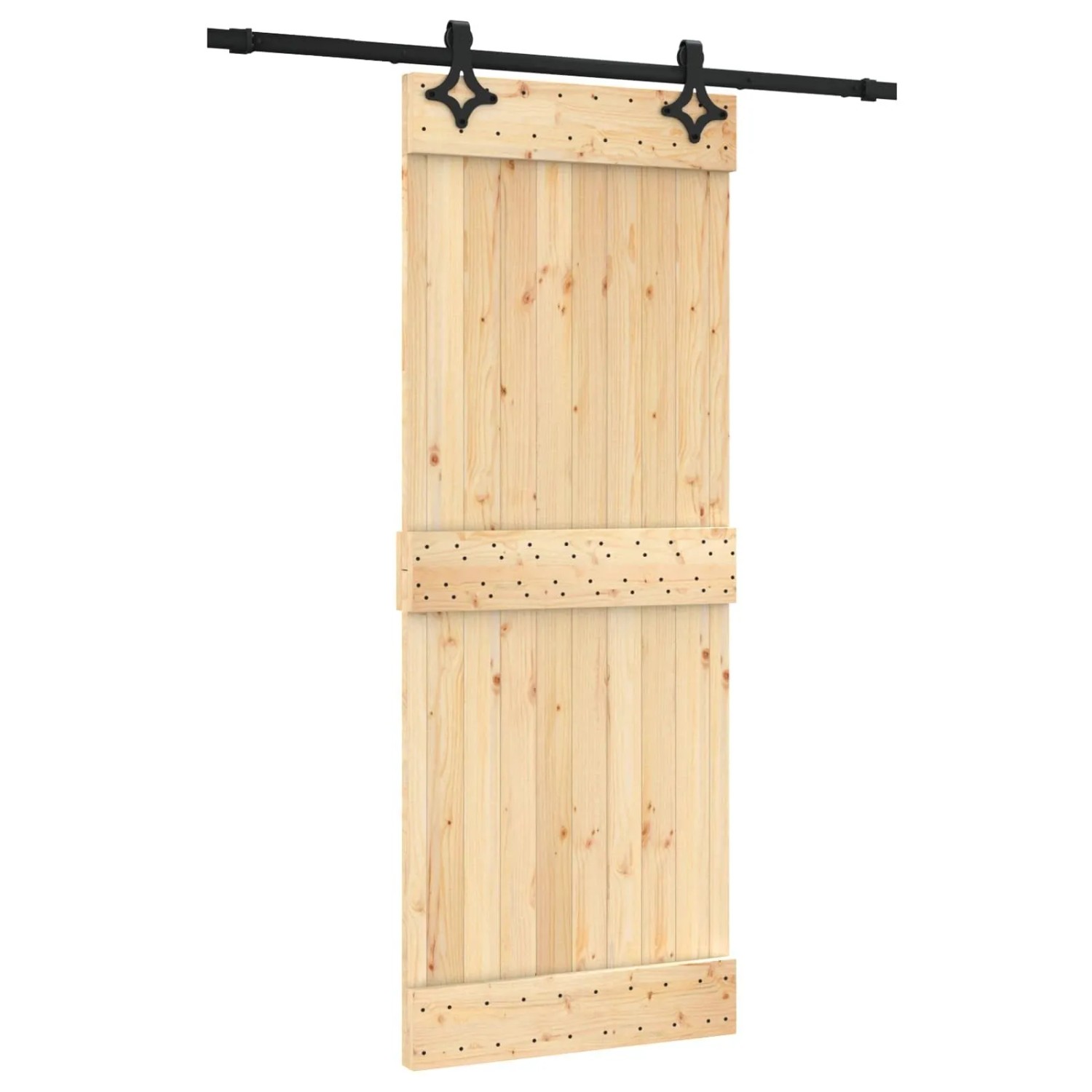 vidaXL Schiebetür Natur und Schwarz 80 x 210 cm Massivkiefer 3445047