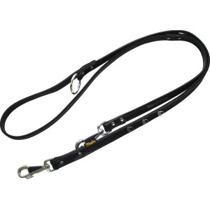 Schwarze Heim Hundeleine, 200cm, mit Pfoten-Motiv, 3-fach verstellbar.