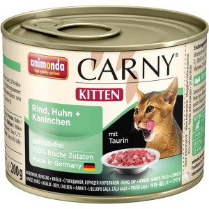 Carny Kitten Nassfutter Rind, Huhn & Kaninchen, 200g Dose. Katzenfutter für Kitten.