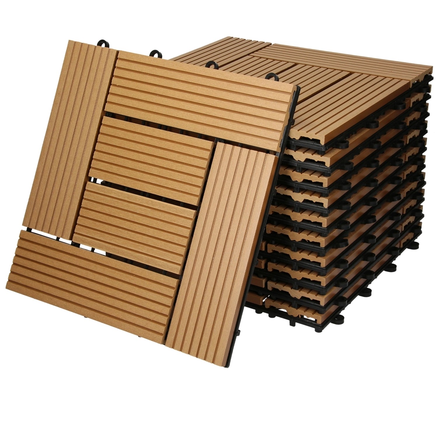 ECD Germany WPC Terrassenfliesen 30 x 30 cm 33er Spar Set Teak Mosaik Holzoptik