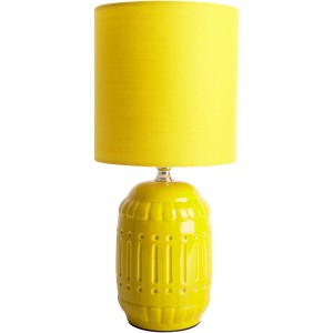 Gelbe Näve Tischleuchte Erida aus Keramik mit Stoffschirm. Design-Tischlampe für Wohnraum.