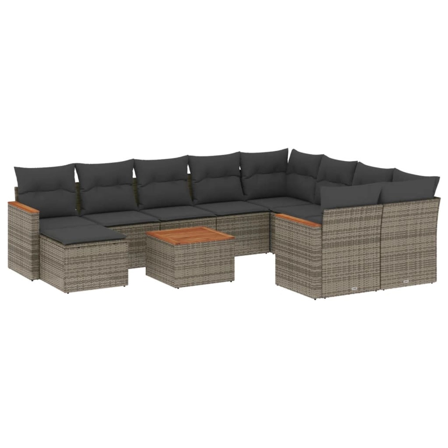 vidaXL 11-Tlg Garten-Sofagarnitur mit Kissen Grau Poly Rattan 3258966
