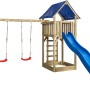 SwingKing Spielgerät Jonas mit Rutsche und Schaukel in Blau und Naturholz.