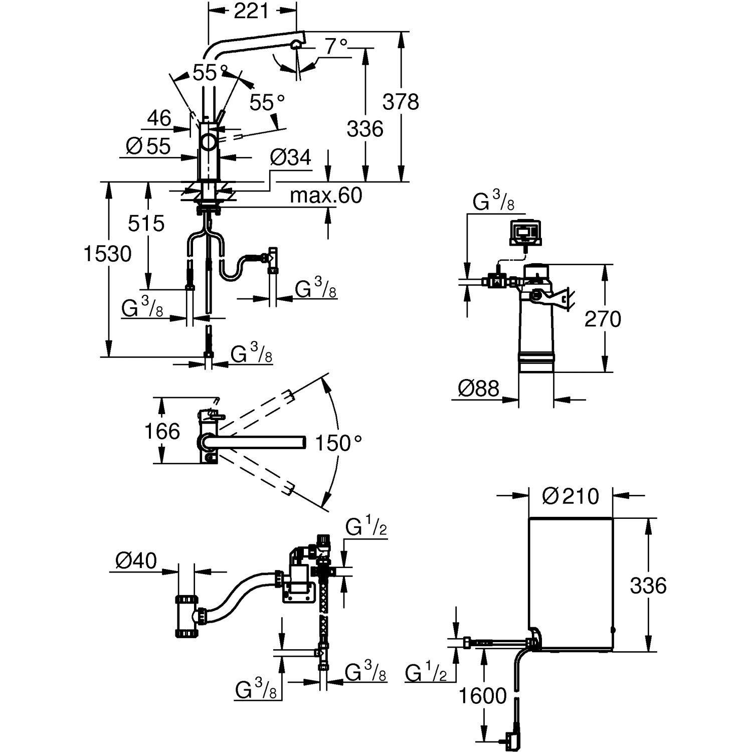Grohe Einhand-Spültischbatterie und Boiler Red Duo Size-M Chrom  