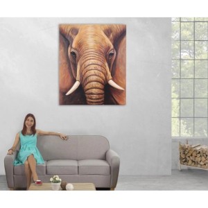 Handgemaltes Ölgemälde Elefant Nahaufnahme auf Leinwand. Großes, abstraktes Wandbild als Dekoartikel.