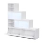 Weißer Vente-unique Schuhschrank Lovila, modernes Stufendesign, offene Fächer, LED-beleuchtete Türen und Klappen. Schuhkommode.