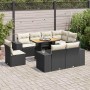 Schwarze 9-tlg. vidaXL Garten-Sofagarnitur aus Poly Rattan mit Tisch und cremefarbenen Kissen.