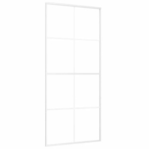 Weiße Schiebetür aus Aluminium mit mattiertem ESG-Glas, 90x205 cm, in 8 Felder unterteilt.