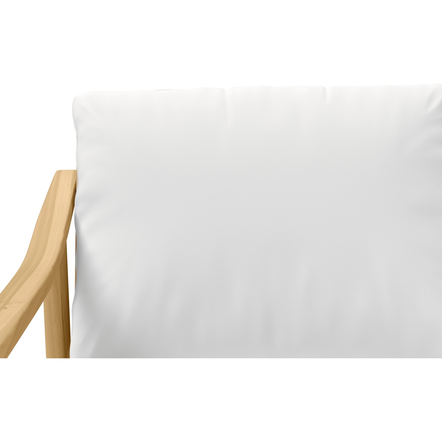 Detailaufnahme: Weißes Kissen und Armlehne aus Akazienholz des Lounge-Sets Lakewood.