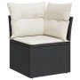 Schwarzes vidaXL Garten-Ecksofa mit cremeweißen Kissen aus Polyrattan für Gartenmöbel.
