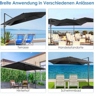 COSTWAY Sonnenschirm, 300x300 cm, schwarz, mit verschiedenen Anwendungsmöglichkeiten.