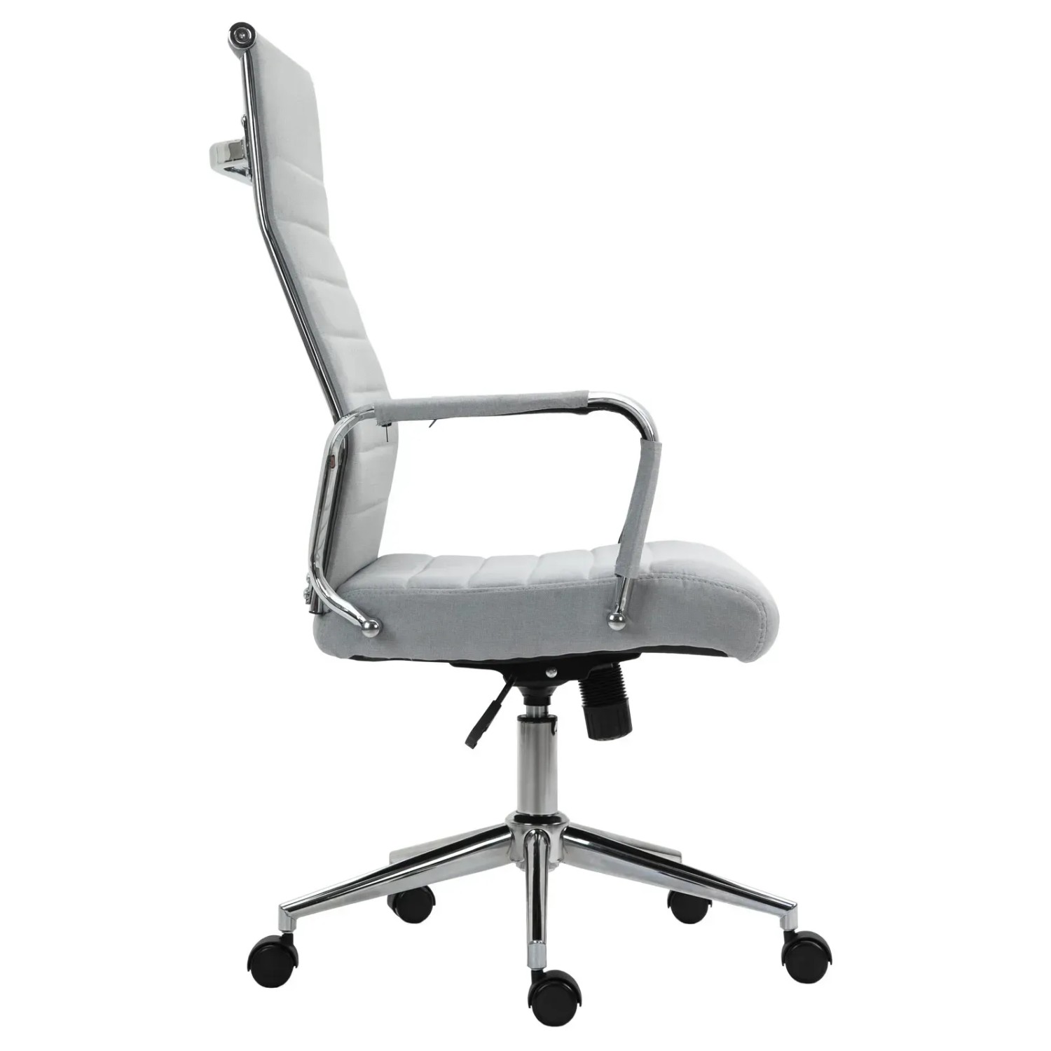 Hellgrauer Svita Office Comfort Bürostuhl mit hoher Rückenlehne und Chromgestell.