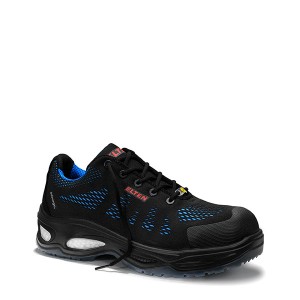 Elten Sicherheitshalbschuh Logan Blue Low ESD S1, Größe 43, schwarz mit blauen Akzenten.