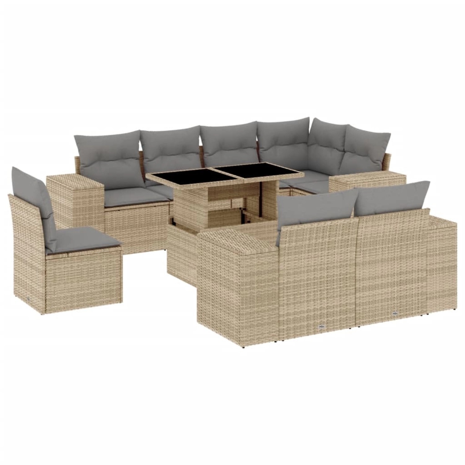 vidaXL 9-Tlg Garten-Sofagarnitur mit Kissen Beige Poly Rattan 3269299 günstig online kaufen