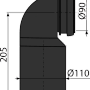 Alcadrain M906 Ablaufbogen DN90/110 für Wand-WC-Anschluss, Detailzeichnung mit Maßen.