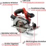 Einhell Akku-Handkreissäge TE-CS 18/165-1 Li Solo, rot/silber, mit großem Sägeblatt. Handliche Säge für Heimwerker.