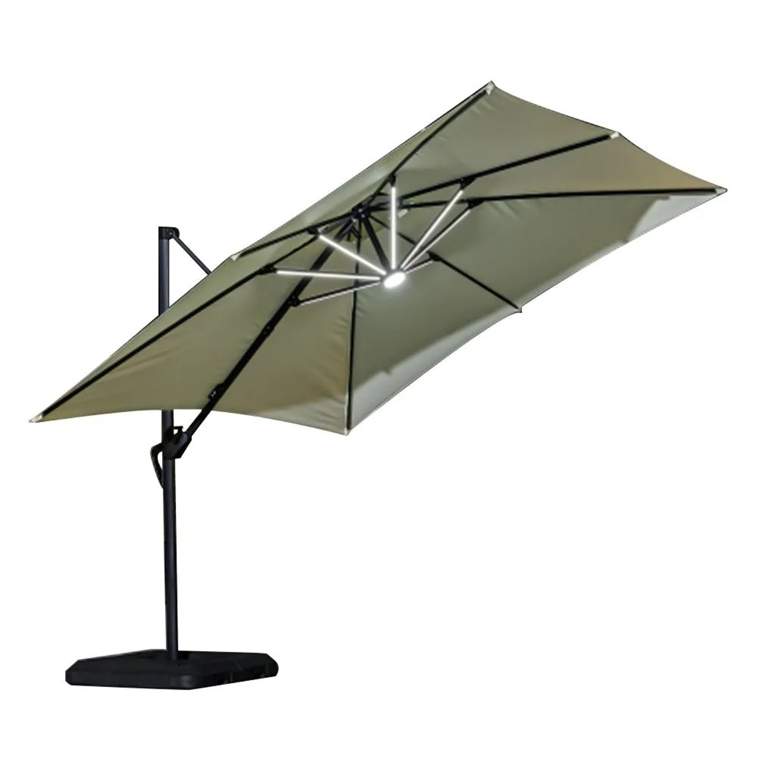 360Home Großer Sonnenschirm Weiß 255 x 270 cm mit Solar-LED-Lichtstreifen für Garten und Terrasse