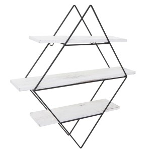 BERLINLODGE Wandregal Rautenförmig HxBxT 60x55x12cm Industriedesign Echtholz Shabby Weiß Hängeregal Regal