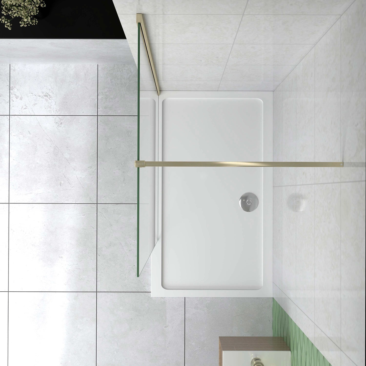 Duschparadies 200cm Wandprofil mit Stabilisierungsstange Stabilisator 90cm Für 6-10mm Glas Walk-in Dusche Glas Seitenwand Gold Gebürstet_2