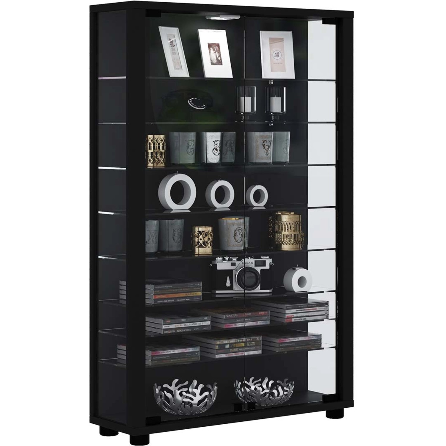 ebuy24 LumoMini Vitrinenschrank 2 Glastüren Schwarz günstig online kaufen