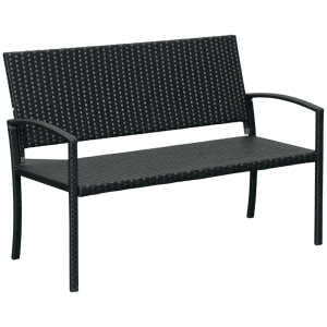 Schwarze Outsunny Gartenbank aus Polyrattan in Rattanoptik mit Stahlrahmen. Stabile Sitzbank für den Außenbereich.