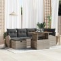 Graues 7-teiliges vidaXL Garten-Sofa-Set aus Polyrattan mit Kissen und Stauraum.