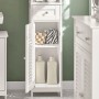 Weißer SoBuy Badschrank mit offenem Fach, Schublade und Lamellentür. Badmöbel-Set.
