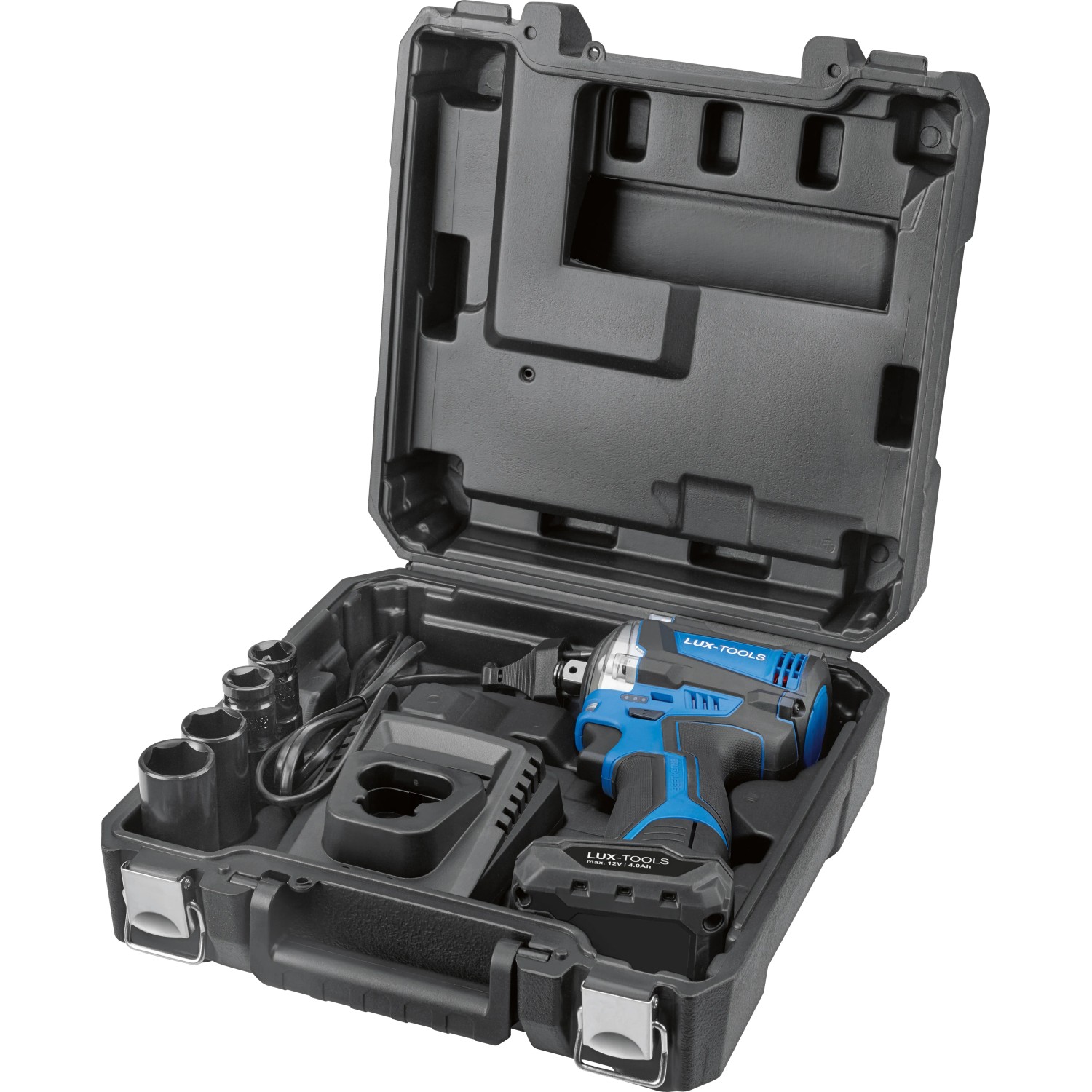 LUX-TOOLS Akku-Schlagschrauber A-SSR-12 Set im Koffer mit Akku, Ladegerät und Zubehör.