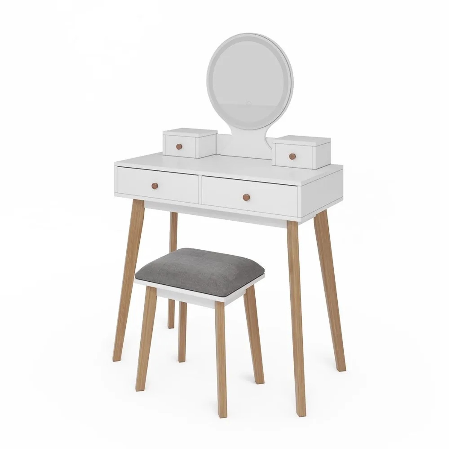 Vicco Schminktisch Finya Weiß 80 x 128 mit LED-Spiegel und Hocker