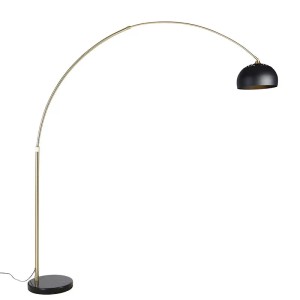 Moderne Bogenleuchte in Messing/Schwarz mit Marmorfuß (32,5 cm XXL) für Innenräume.