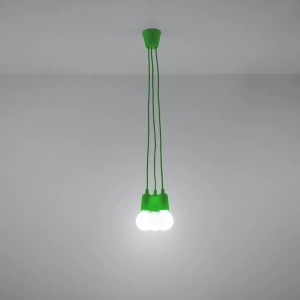 Grüne Sollux Lighting Hängeleuchte Diego 3 mit drei leuchtenden Glühbirnen.