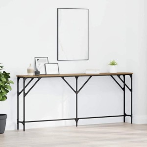 vidaXL Konsolentisch Artisan-Eiche, langer Wohnzimmertisch mit schwarzem Metallgestell.