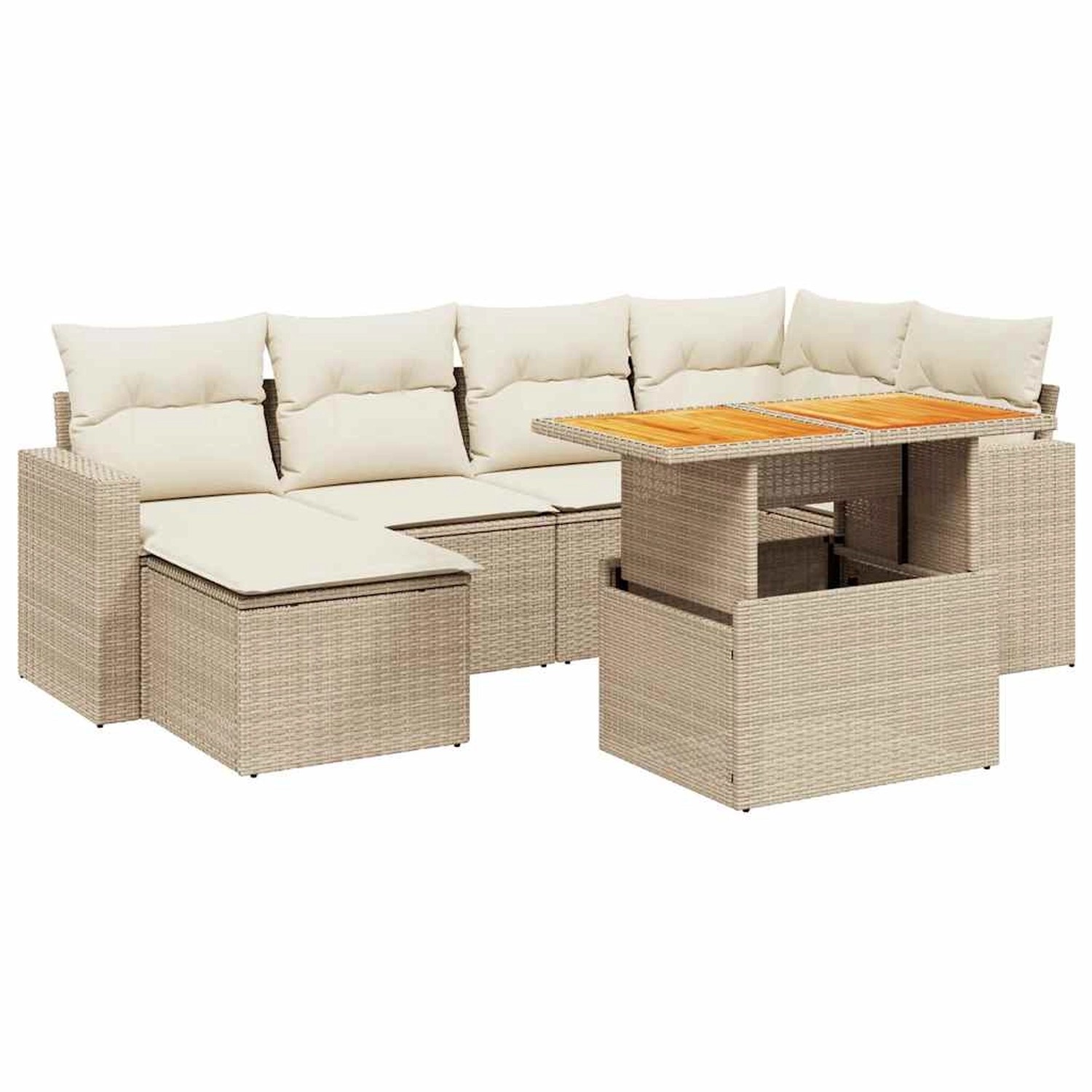 vidaXL 7-Tlg Garten-Sofagarnitur mit Kissen Beige Poly Rattan 3271415 günstig online kaufen