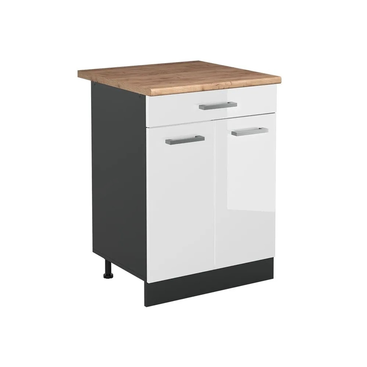 Vicco Küchenunterschrank R-Line Weiß Hochglanz/Anthrazit 60 x 82 mit Schublade Arbeitsplatte Goldkraft Eiche Art Nr 61132