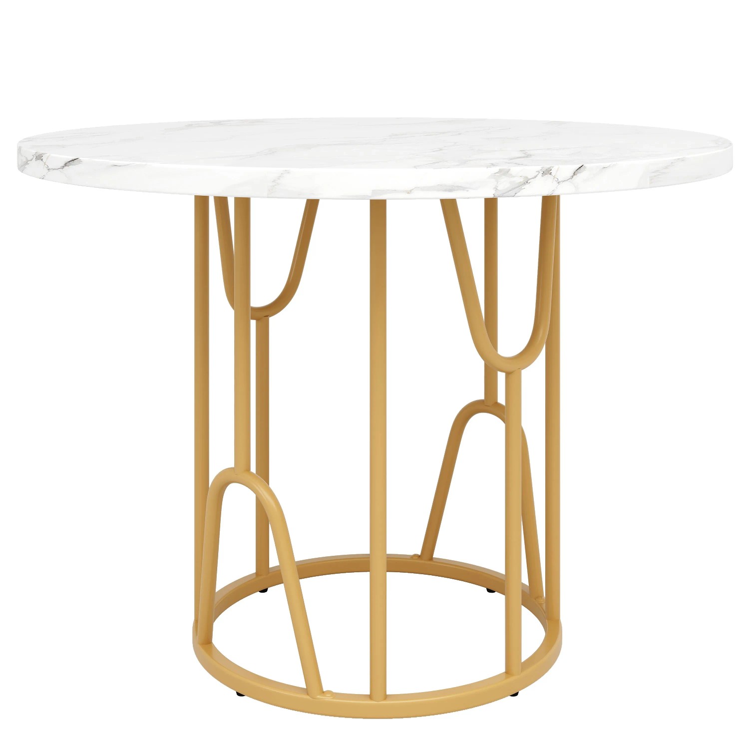 okwish Esstisch Rund für 4-6 Personen für Esszimmer und Wohnzimmer 80 × 80 cm Gold/Weiß
