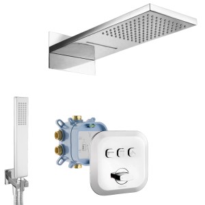 PaulGurkes Unterputz Duschset mit Wasserfall, 3-Wege Armatur und Handbrause.