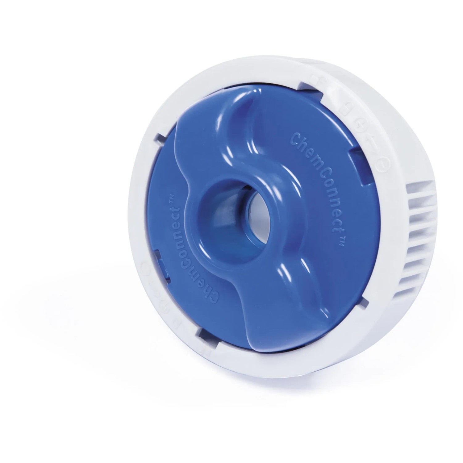 Bestway ChemConnect Chemikaliendosierer für Stahlrahmen Pool, blau und weiß.