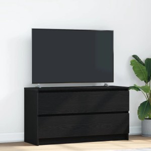 Schwarzer TV-Schrank (100 cm) aus Holzwerkstoff mit zwei Schubladen.