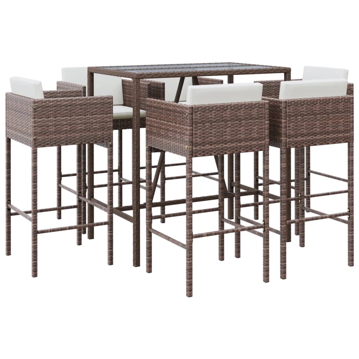 vidaXL 7-tlg Gartenbar-Set mit Kissen Braun Poly Rattan Modell 3