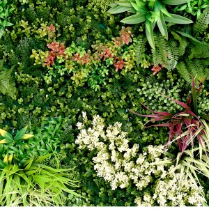 Detailaufnahme der Primaflor Kunsthecke Jade 100x100cm, eine grüne, dichte Kunstpflanzen-Wand.