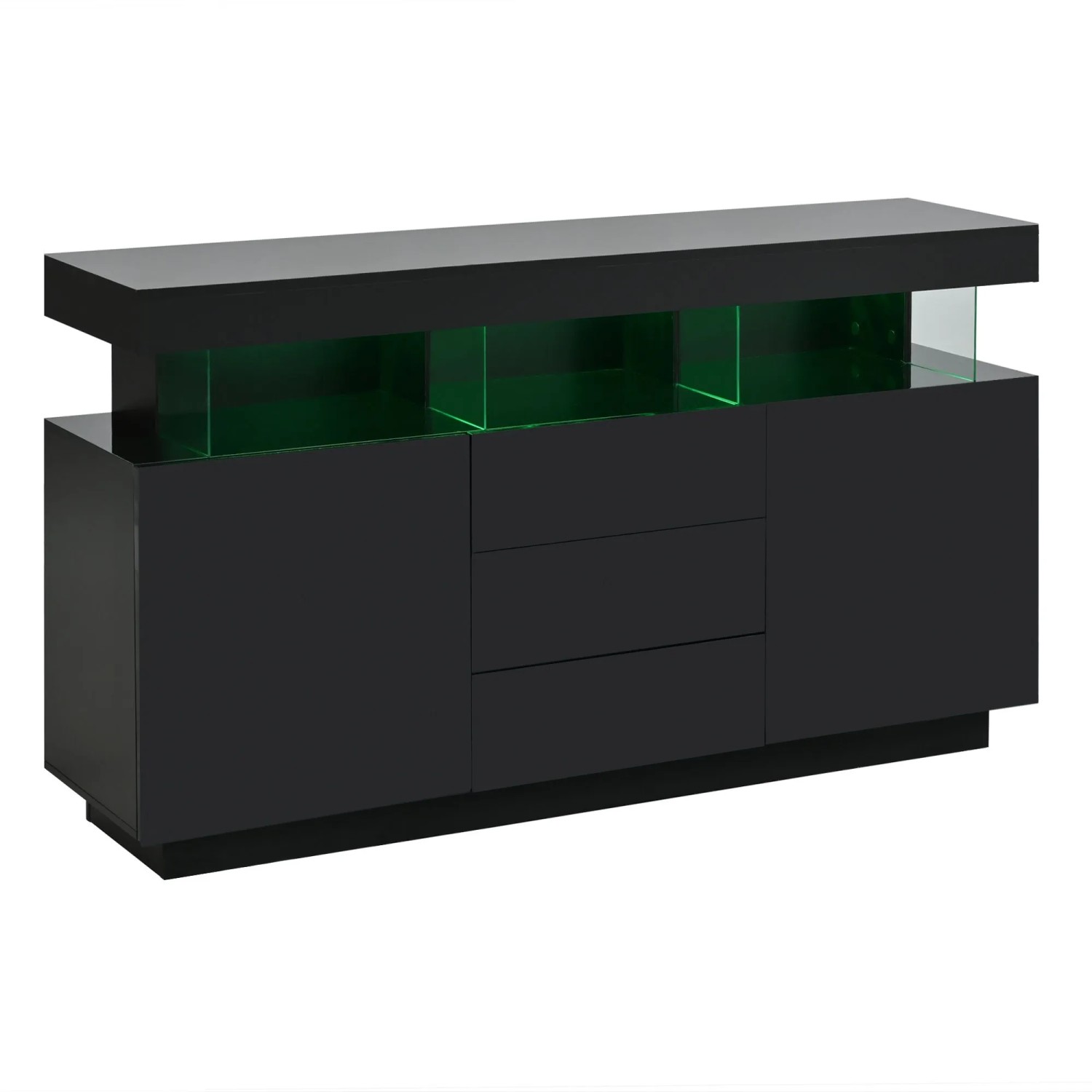 okwish Sideboard mit LED Acryl Türen Küche 140x35x80cm Schwarz