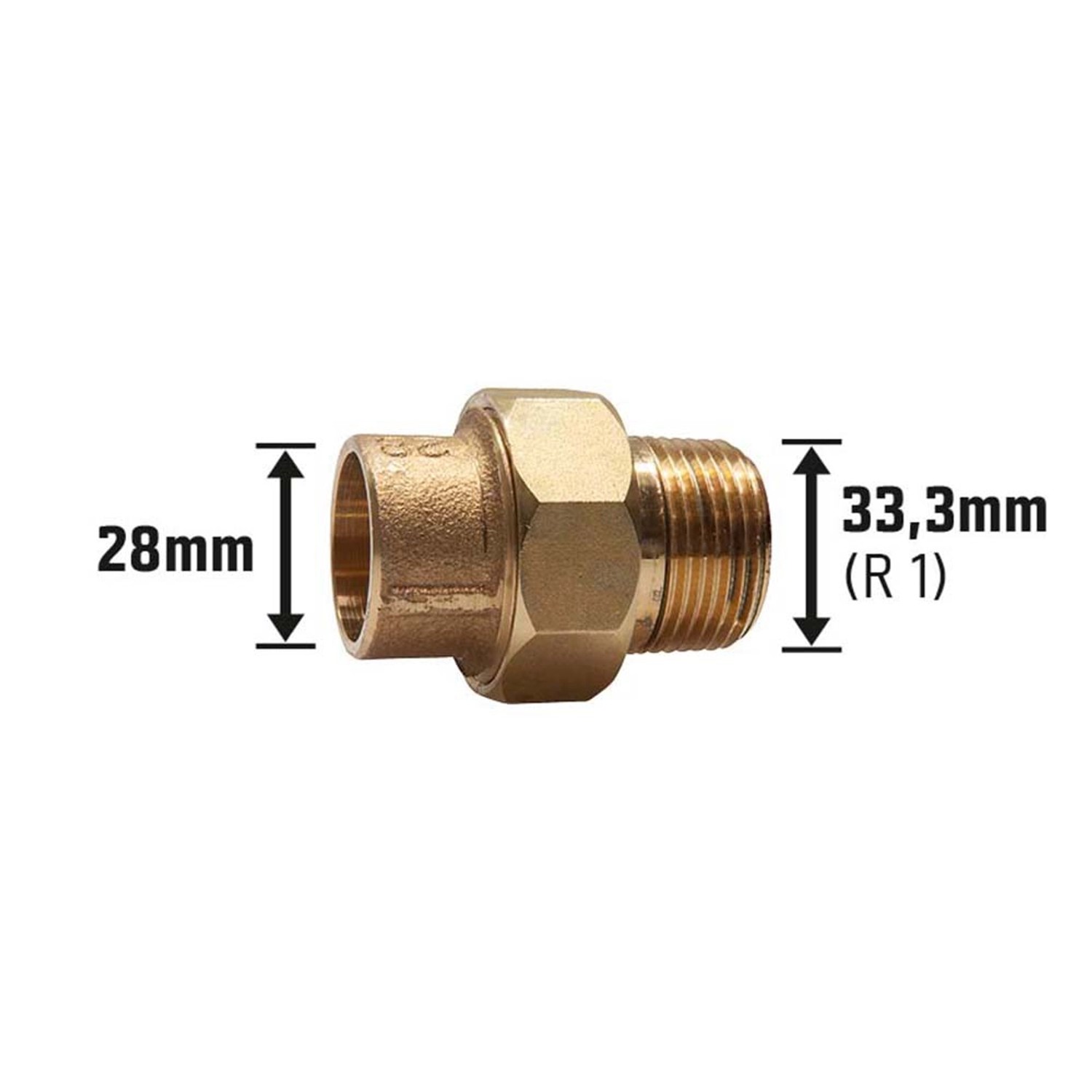 Löt-Verschraubung aus Rotguss, 28 mm x 33,3 mm (R 1), für Kupferrohre.